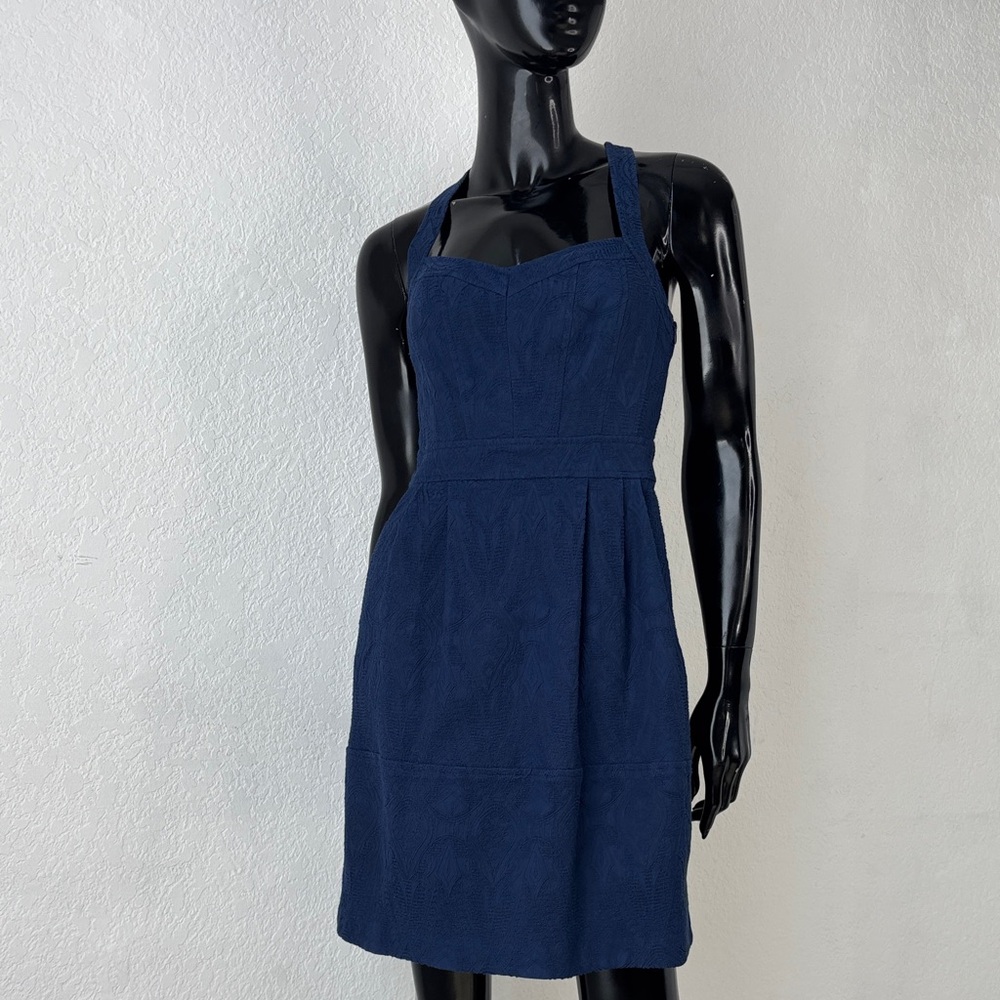 Nanette Lepore Navy Embroidered Halter Mini Dress